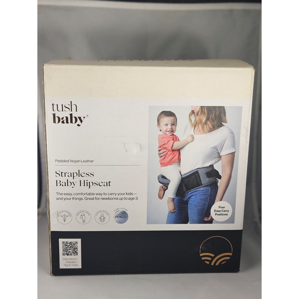 Tush Baby Strapless Baby Hipseat - Padded Vegan Leather - Metallic Silver